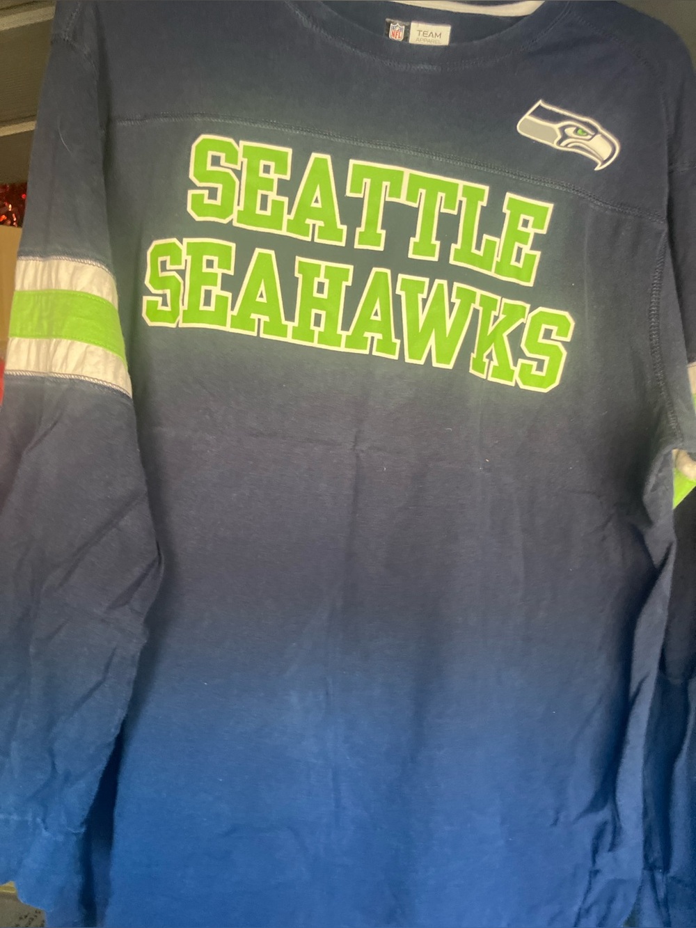 Seattle Seahawks  men’s ' Long Sleeve Tee - Navy & Lime L